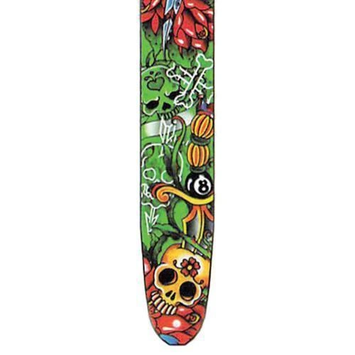 Fretz 'Goth' High Resolution Printed Leather Guitar Strap - 2.5” Adjustable with 8 Ball Skulls