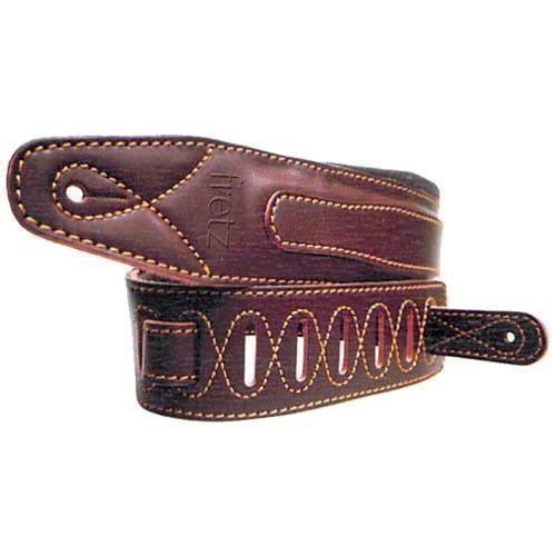 Fretz Thick Padded Layered Genuine Leather Adjustable Guitar Strap (Brown)