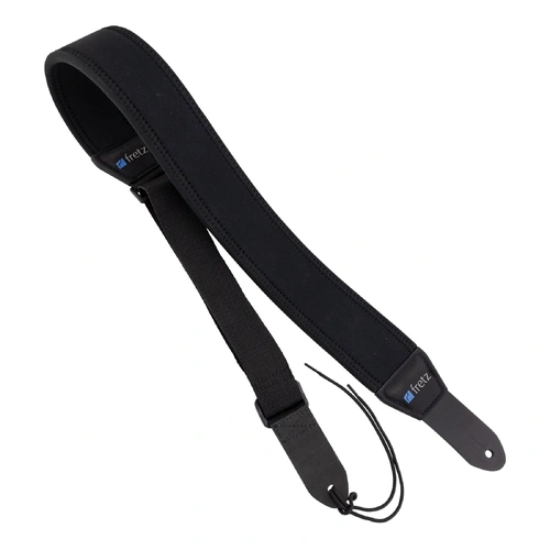 Fretz FGST-NEO Adjustable Neoprene Guitar Strap - 2.5" Wide, Padded, Microfiber Leather Ends, Up to 53" Length, Black