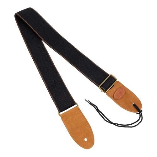 Fretz FGST-PCW24 Polyweb Cotton Guitar Strap with Suede Leather Ends - Black, 2" Wide, Adjustable up to 57" Length