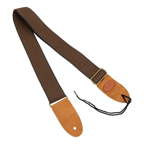 Fretz FGST-PCW24 2" Wide Polyweb Cotton Guitar Strap with Suede Leather Ends, Adjustable Up to 57", Brown