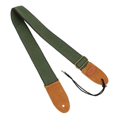 Fretz FGST-PCW24 2" Wide Polyweb Cotton Guitar Strap with Suede Leather Ends - Olive, Adjustable Up to 57" Length