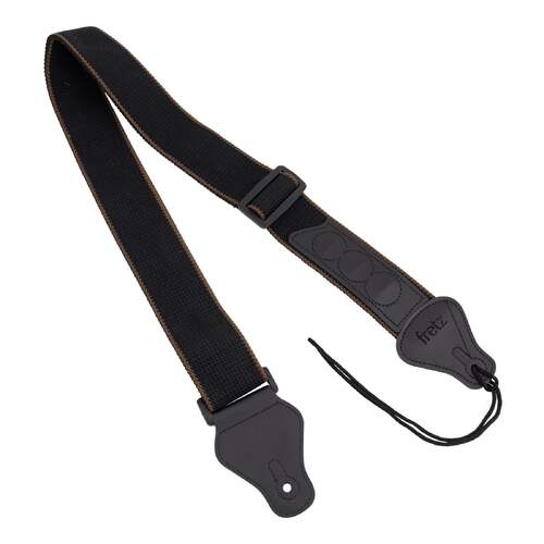 Fretz FGST-PCW25P Adjustable Polyweb Cotton Guitar Strap with Pick Holder, 2" Wide, Black