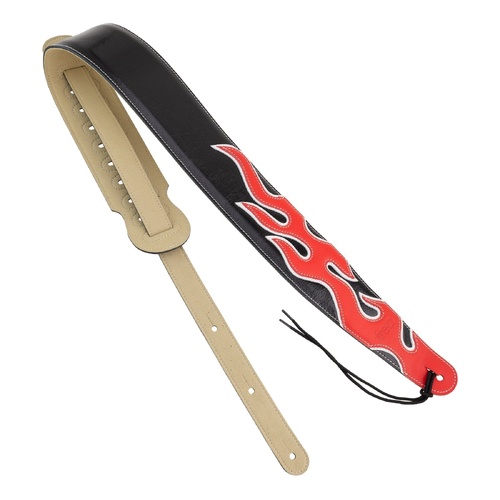 Fretz FGST-PL11 Premium Padded Leather Adjustable Guitar Strap - Red Flame