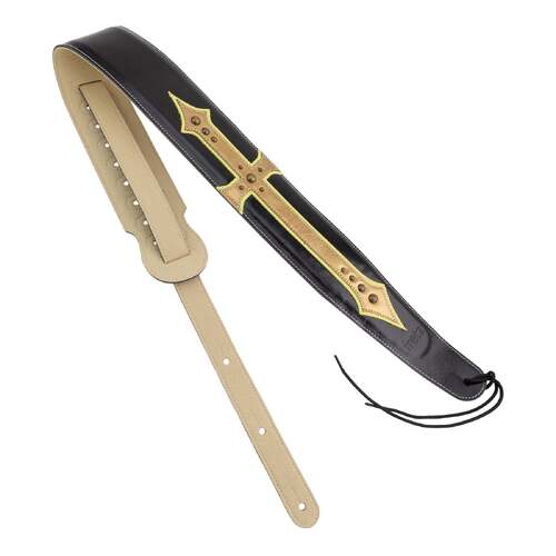 Fretz Premium Padded Leather Adjustable Guitar Strap with Gold Cross Embellishment