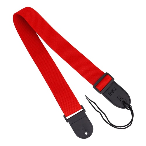 Fretz Adjustable 2” Polypropylene Guitar Strap in Red with Black Leather Ends