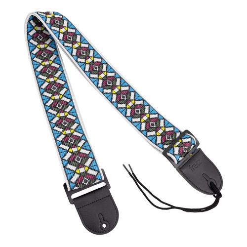 Fretz FGST-RETRO55 Woven Jacquard Polyester Guitar Strap - 2.5" Wide, Adjustable Up to 57" with Microfiber Leather Ends