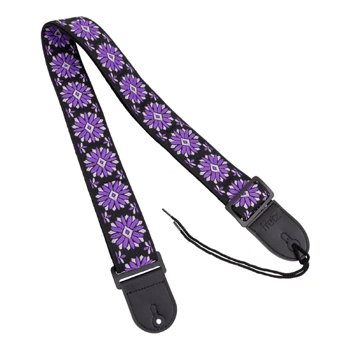 Fretz Woven Jacquard Polyester Guitar Strap, 2" Wide, Adjustable up to 57", Microfiber Leather Ends, Lavender