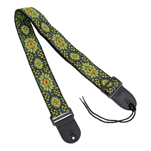 Fretz FGST-RETRO61 Woven Jacquard Polyester Guitar Strap, Adjustable 2" Wide, Microfiber Leather Ends, Up to 57" Length