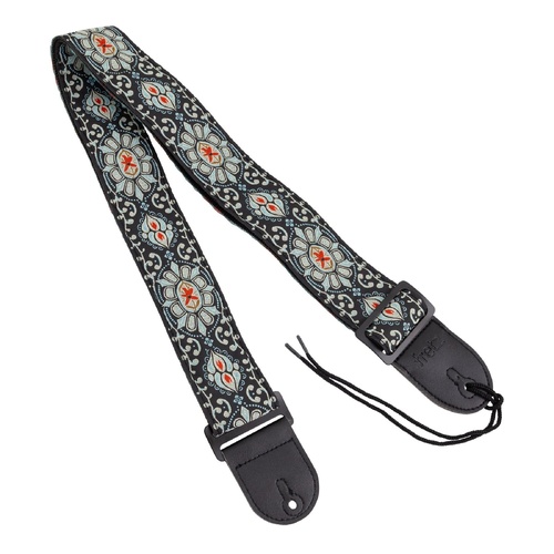 Fretz Woven Jacquard Polyester Guitar Strap with Microfiber Leather Ends, Adjustable up to 57"