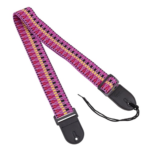 Fretz Woven Jacquard Guitar Strap - Magenta, 2" Wide, Adjustable up to 57" Length, Microfiber Leather Ends