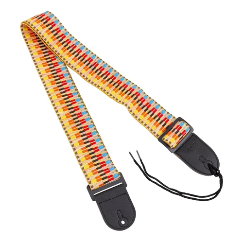 Fretz FGST-RETRO64 Woven Jacquard Fabric Guitar Strap - Rainbow, 2" Wide, Adjustable up to 57" with Microfiber Leather Ends