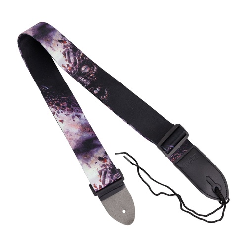 Fretz Skull Printed Polyester Guitar Strap with Adjustable 2” Soft MF Leather Ends