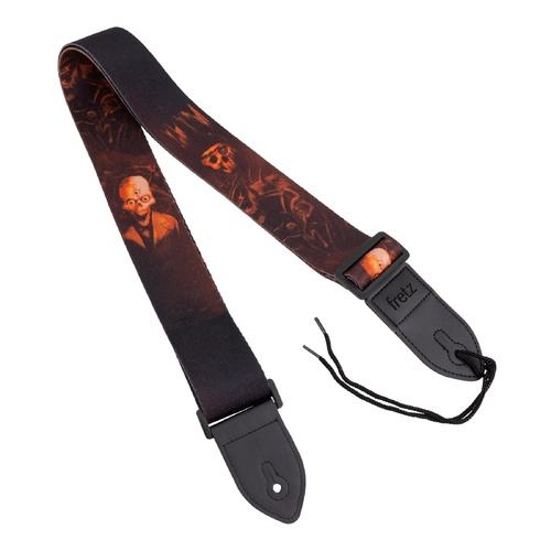 Fretz FGST-SK44A Polyester Printed Guitar Strap - Smokey Skull, 2" Wide, Adjustable up to 57" with Microfiber Leather Ends