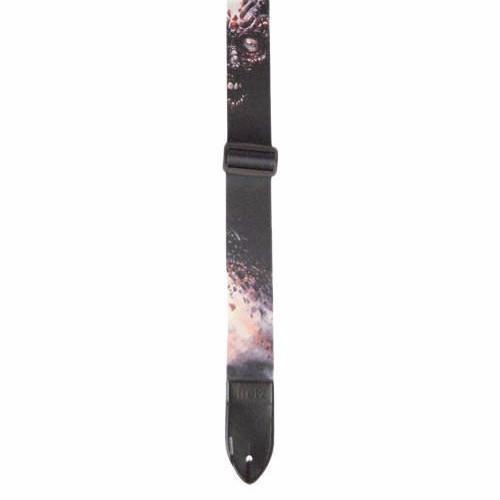 Fretz Polyester Printed Guitar Strap - Ghouly Skull Design, 2” Adjustable with Soft MF Leather Ends