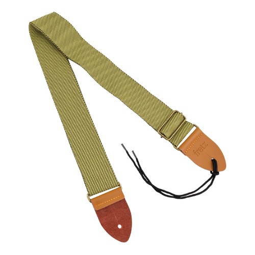Fretz FGST-VW22 2" Wide Polyweb Cotton Guitar Strap with Microfibre Leather Ends, Adjustable Up to 57" - Tweed