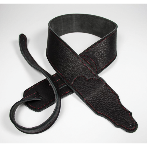 Franklin Original 2.5" Black Leather Guitar Strap with Red Stitching