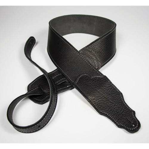 Franklin 2.5" Black Glove Leather Guitar Strap with Silver Stitching