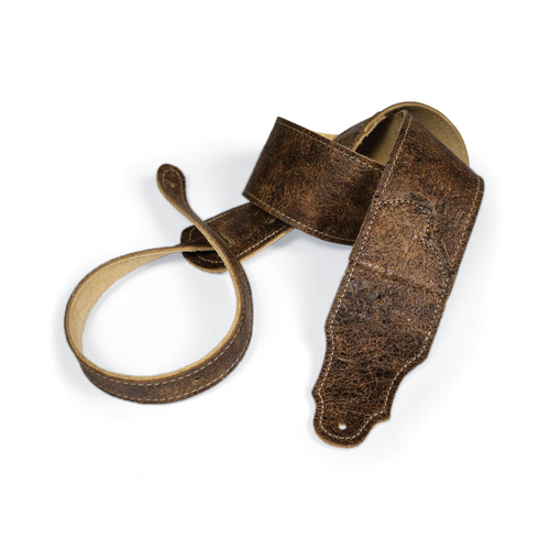 Franklin Roadhouse Distressed Glove Leather Guitar Strap with Natural Stitching, Adjustable 38"-56"