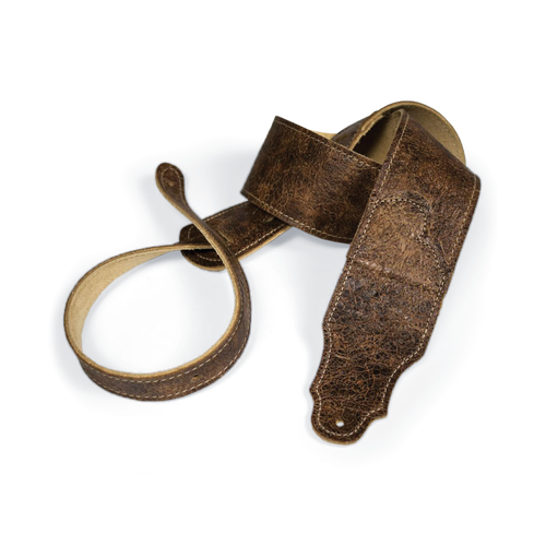 Franklin Roadhouse 2.5" Distressed Glove Leather Guitar Strap with Natural Stitching, Adjustable 38" to 56"