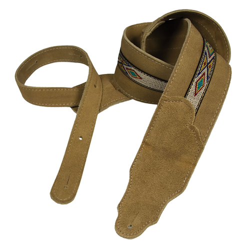Franklin 2.5" Honey Suede Guitar Strap with Hitch Weave & Natural Stitching