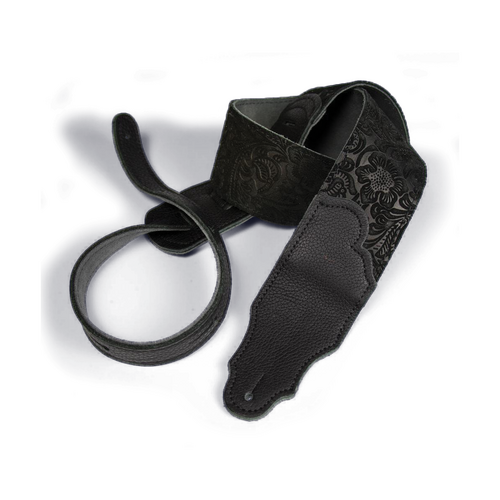 Franklin Embossed 2.5" Black Suede Guitar Strap with Pebbled Leather End