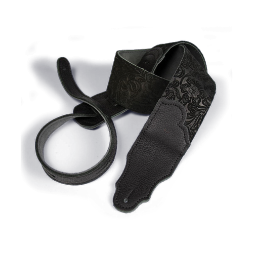 Franklin Black Suede Guitar Strap with Pebbled Leather End, 2.5"