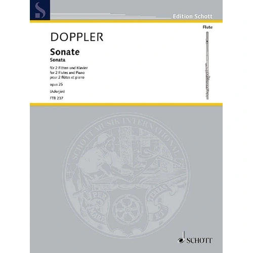 Doppler - Sonata Op. 25 for 2 Flutes and Piano, Schott Music, 80 Pages, Il Flauto traverso Series