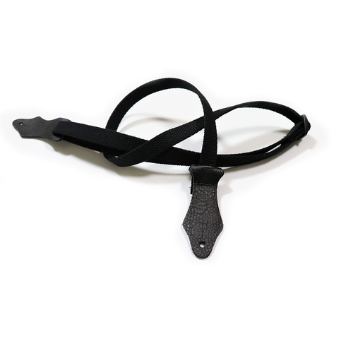 Franklin 5/8" Black Cotton Ukulele Strap with Black Leather Ends