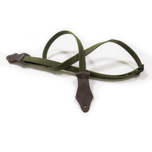 Franklin 5/8" Olive Cotton Ukulele Strap with Chocolate Leather Ends