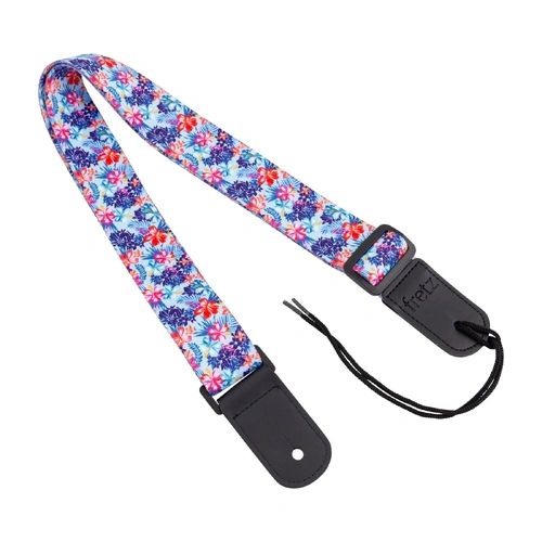 Fretz FUST-G33 Patterned Ukulele Strap - Frangipani, 1.5" Wide, Adjustable Up to 47" Length, Microfiber Leather Ends