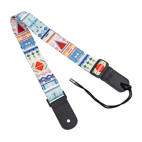 Fretz FUST-G44 Patterned Ukulele Strap, 1.5" Wide, Adjustable Up to 47", Polyester with Microfiber Leather Ends