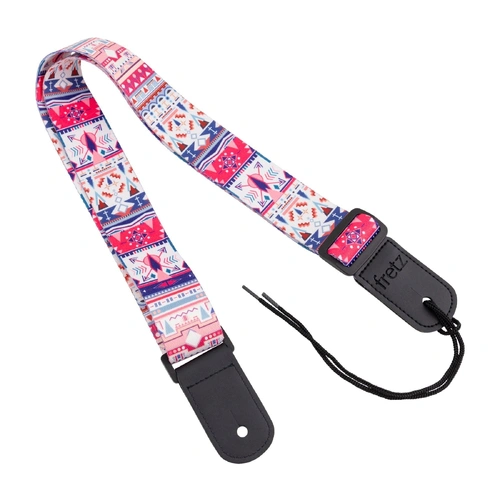 Fretz FUST-G46 Patterned Ukulele Strap with Microfiber Leather Ends, Adjustable Up to 47"