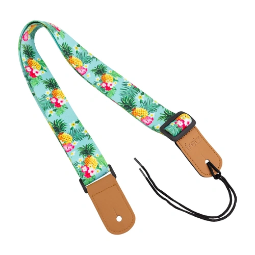 Fretz Hawaiian Style Ukulele Strap - Pineapple Pattern, 1.5" Wide, Adjustable Up to 47", Microfiber Leather Ends