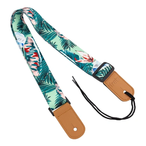 Fretz FUST-H49 Hawaiian Style Ukulele Strap - 1.5" Wide Polyester, Adjustable Up to 47" Length, Microfiber Leather Ends