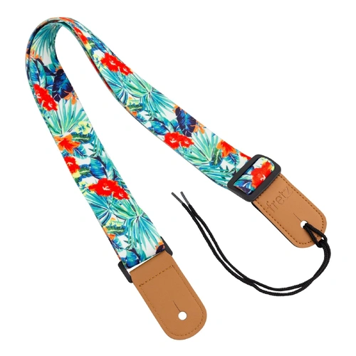 Fretz Hibiscus Patterned Ukulele Strap with Microfiber Leather Ends, Adjustable Up to 47"
