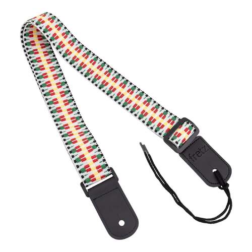 Fretz Woven Jacquard Ukulele Strap FUST-JRW43 Rasta 1.5" Wide Adjustable to 47" with Microfiber Leather Ends