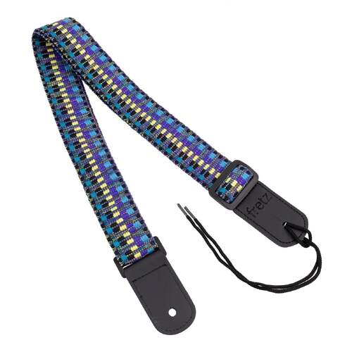 Fretz Woven Jacquard Ukulele Strap with Microfiber Leather Ends, Adjustable Up to 47"
