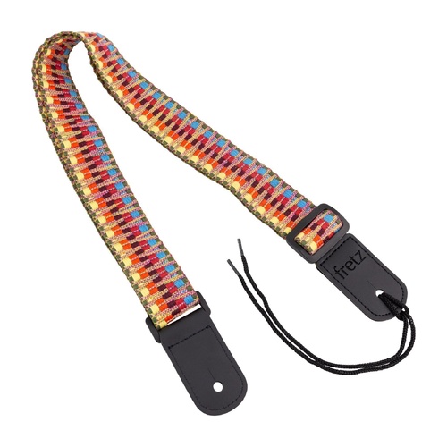 Fretz FUST-JRW43 Woven Jacquard Ukulele Strap - Rainbow, 1.5" Wide, Adjustable Up to 47" with Microfiber Leather Ends