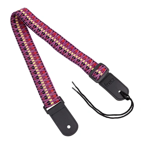 Fretz Woven Jacquard Ukulele Strap - Magenta, 1.5" Wide, Adjustable up to 47" with Microfiber Leather Ends