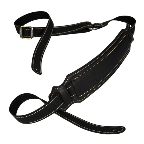 Franklin Vintage Black Glove Leather Guitar Strap with Suede Backing and 2.5" Shoulder Pad