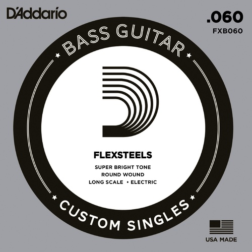 D'Addario FXB060 FlexSteels Bass Guitar Single String, Long Scale, .060