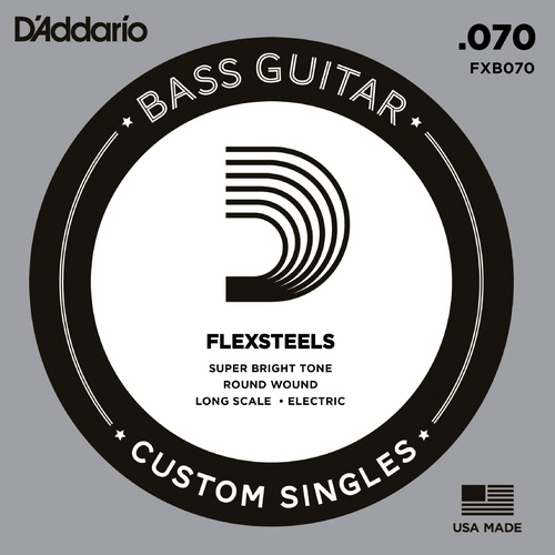 D'Addario FXB070 FlexSteels Bass Guitar Single String, Long Scale, .070