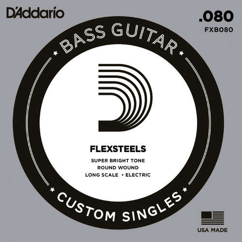D'Addario FXB080 FlexSteels Bass Guitar Single String, Long Scale, .080
