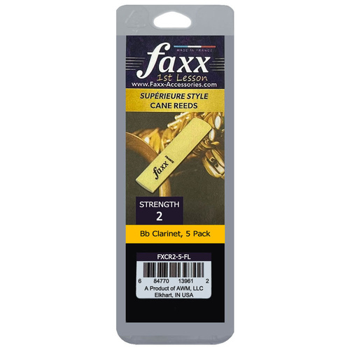 Faxx Bb Clarinet Cane Reeds, Size 2 - 5 Pack Made in France