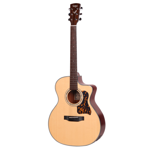 Saga G100C Solid Top Folk Cutaway Acoustic-Electric Guitar with Soft Case - Natural