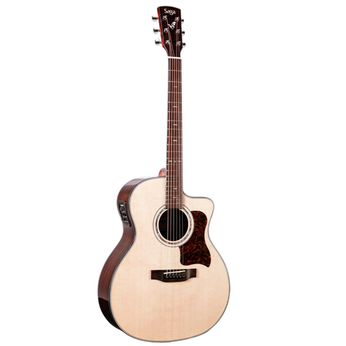 Saga G200C Solid Top Folk Cutaway Acoustic-Electric Guitar Natural with Fishman Pickup and Soft Case