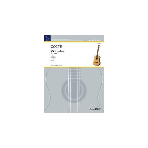25 Studies Op. 38 for Guitar by Napoleon Coste, 64 pages, published by Schott Music