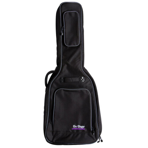 On Stage Deluxe Acoustic Guitar Gig Bag, Black, 600-D Nylon, Foam Padding, 2 Accessories Pockets, Adjustable Backpack Straps, 42.32" Length