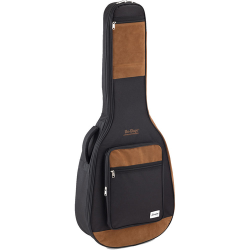 On Stage Adventure Series Acoustic Guitar Gig Bag - Black/Brown, 600D Nylon, 3 Pockets, 2.3 lb, 41" Length, Padded, Moisture-Resistant